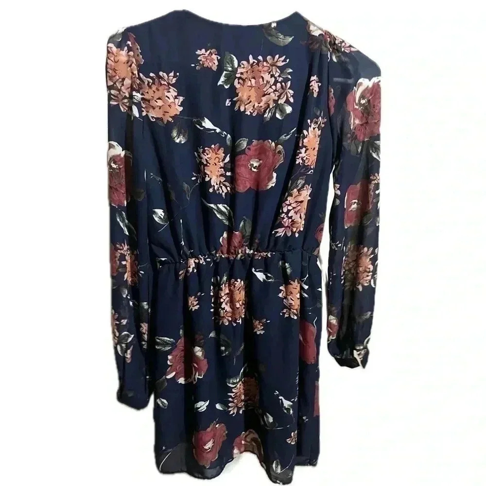 Lulus pretty pretender navy floral mini long sleeve dress - XS - Picture 3 of 12
